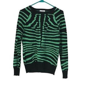 Retro fox zebra‎ black green small knit animal print pull over sweater